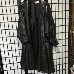 Vintage LAnna Heavy Black Leather Trench Coat 1980’s